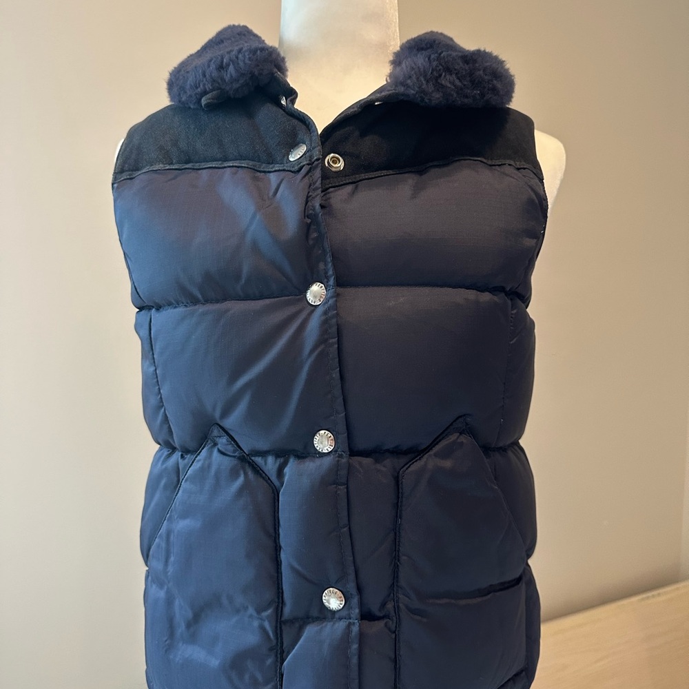 Penfield Down Puffer Vest with Real Shearling Collar – XS – Navy Blue
